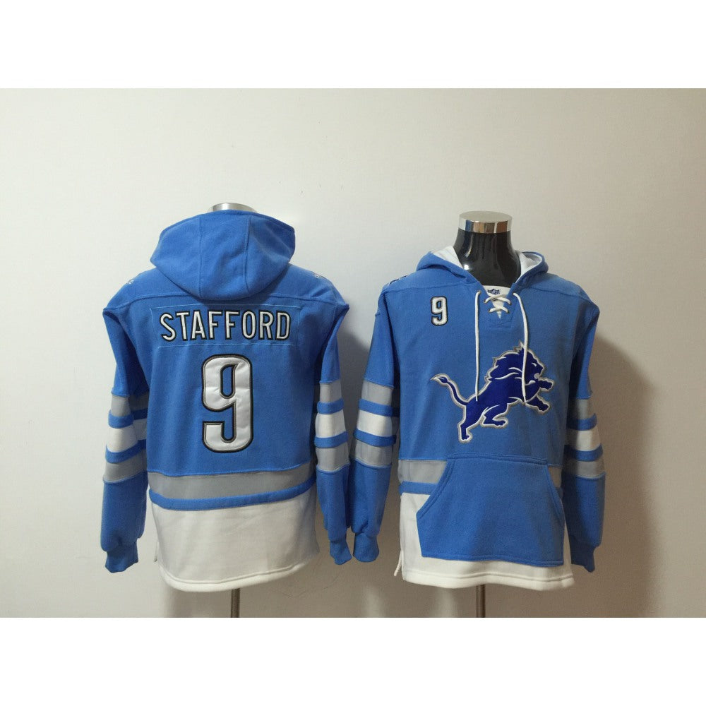 Men's Detroit Lions #9 Matthew Stafford Blue All Stitched NFL Hoodie Sweatshirt 