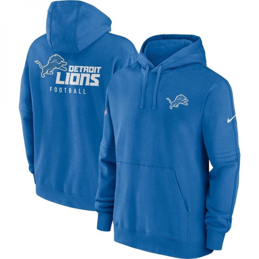 Men's Detroit Lions Blue Sideline Club Fleece Pullover Hoodie 