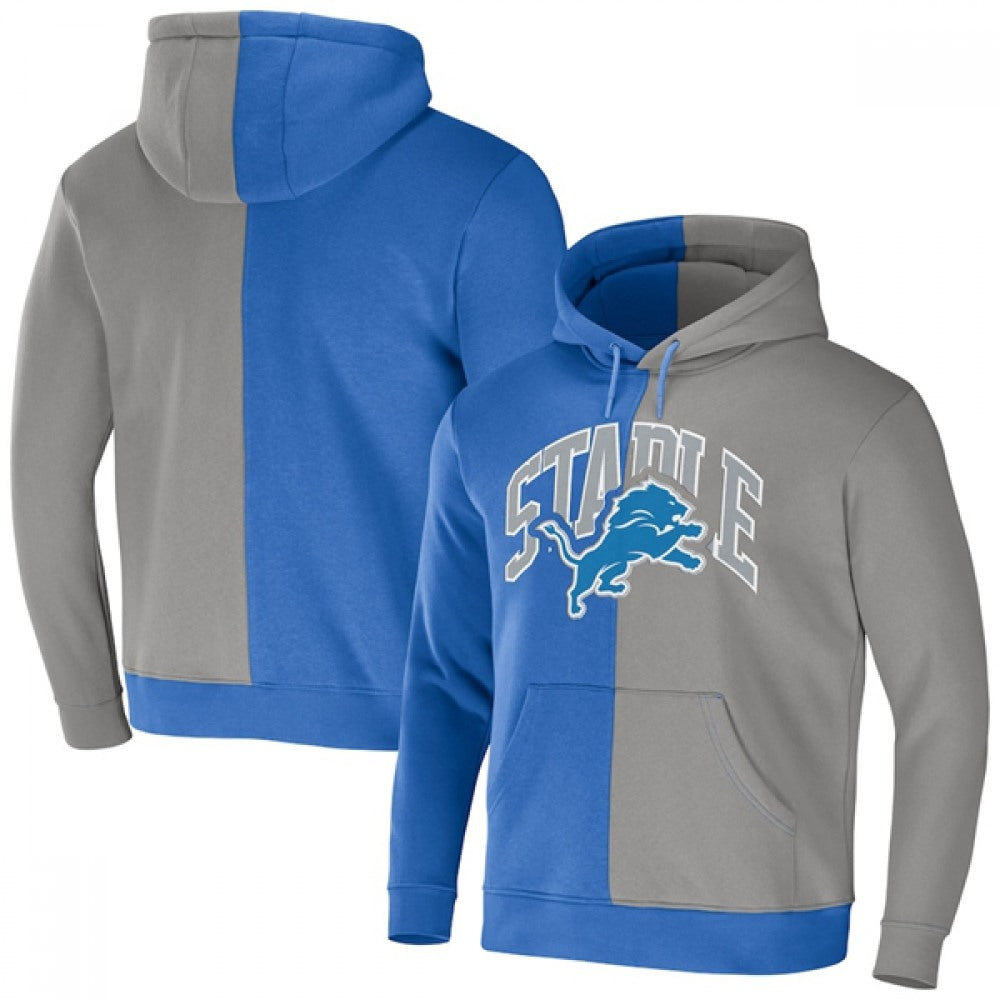 Men's Detroit Lions Blue/Grey Split Logo Pullover Hoodie 