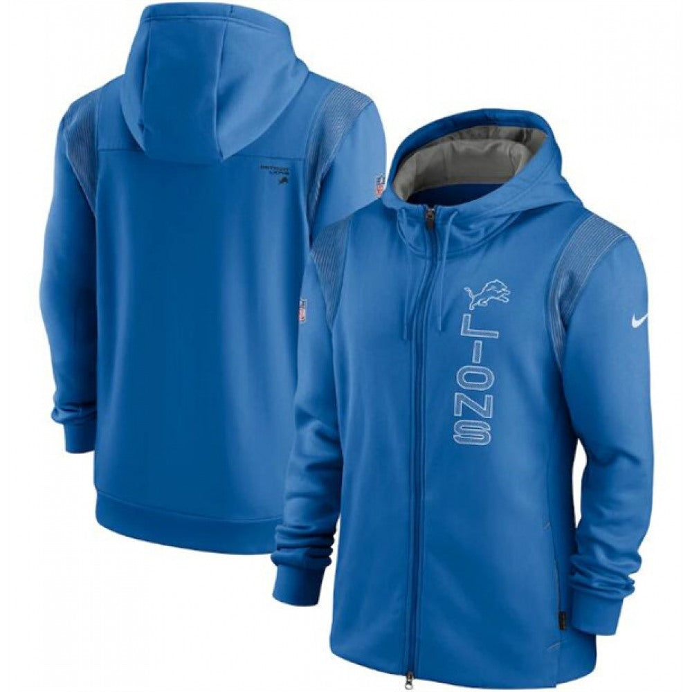 Men's Detroit Lions 2021 Blue Sideline Team Performance Full-Zip Hoodie 