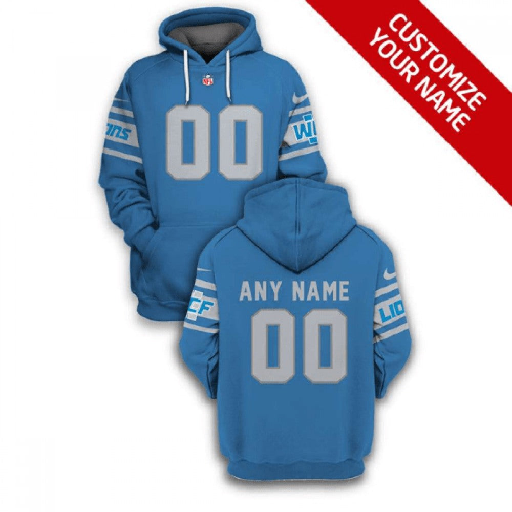 Men's Detroit Lions Active Player Custom 2021 Blue Pullover Hoodie 