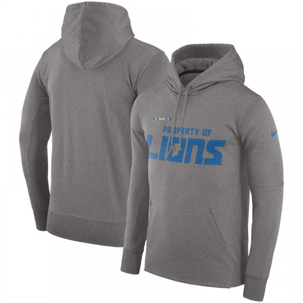 Men's Detroit Lions Heather Gray Sideline Property Of Performance Pullover Hoodie 