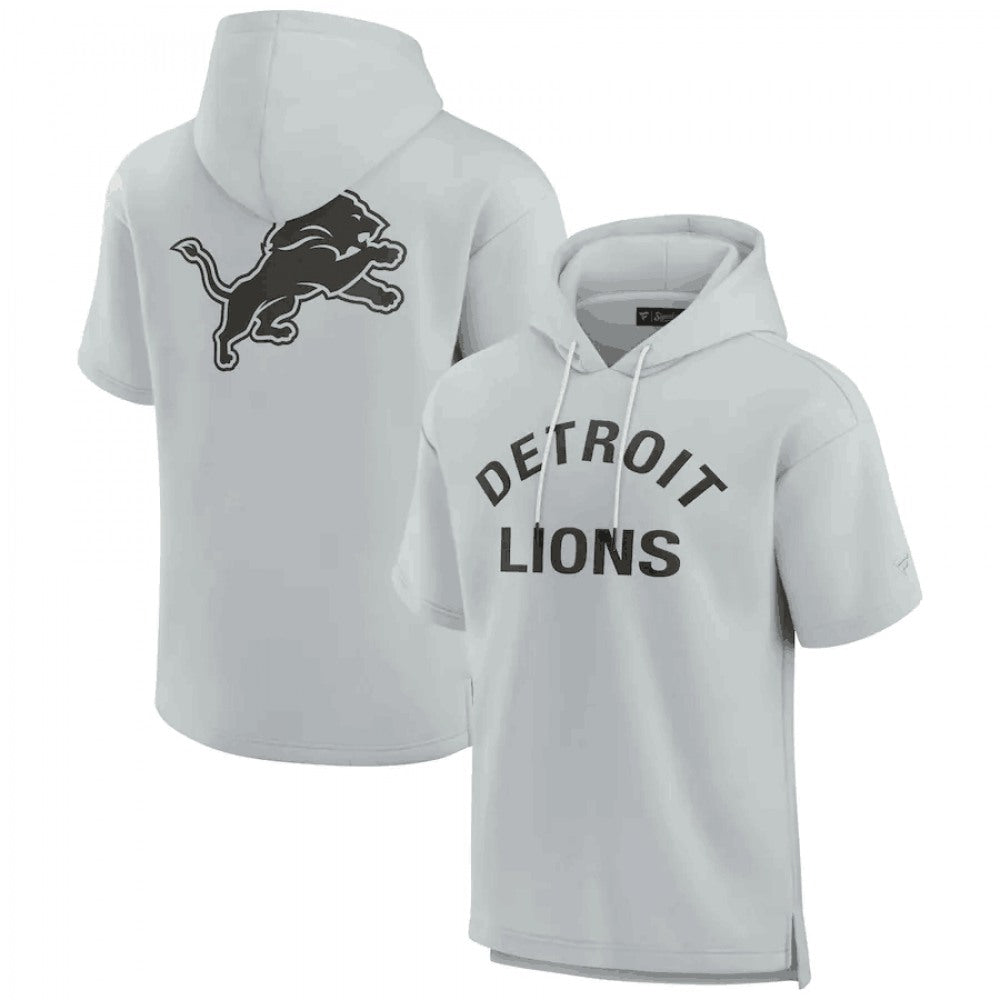 Men's Detroit Lions Gray Super Soft Fleece Short Sleeve Hoodie 