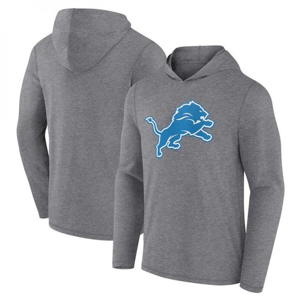 Men's Detroit Lions Heather Gray Primary Logo Long Sleeve Hoodie T-Shirt 