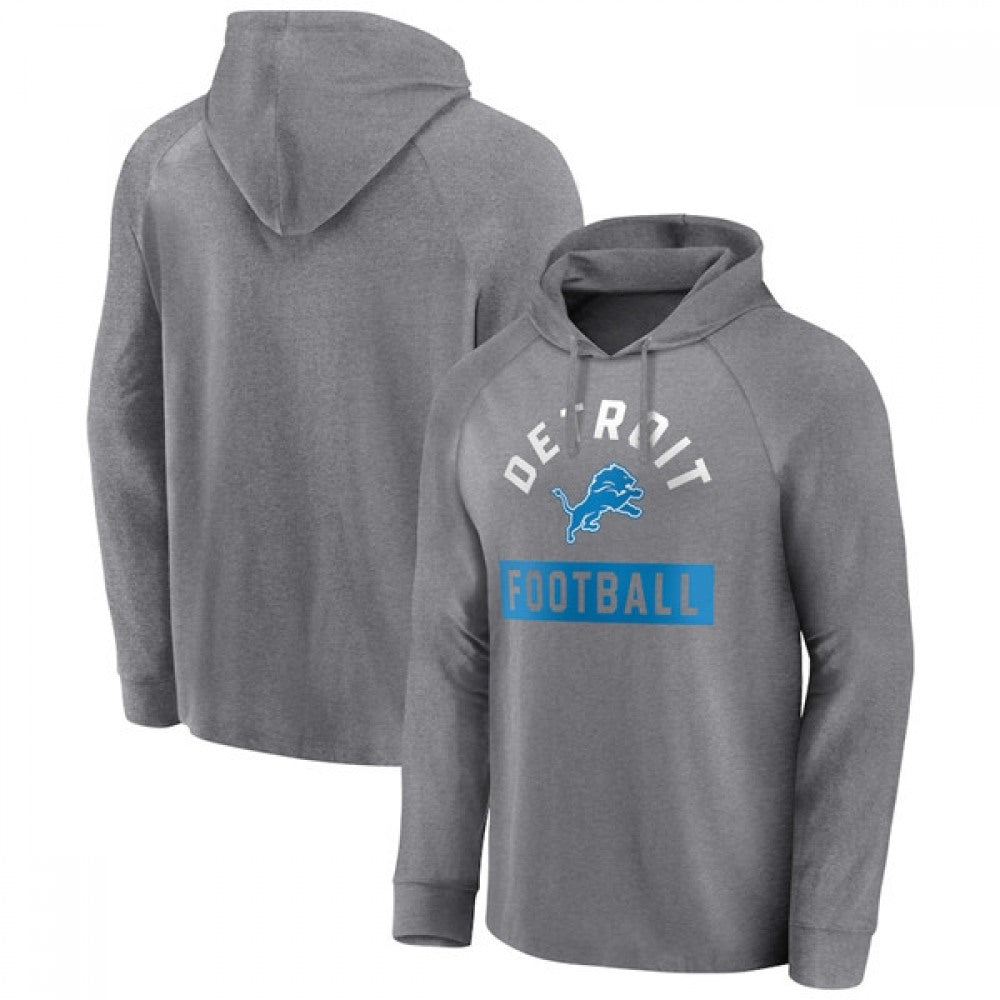 Men's Detroit Lions Heathered Gray No Time Off Raglan Pullover Hoodie 
