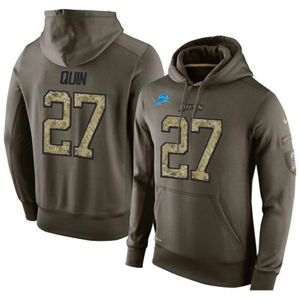 NFL Men's Detroit Lions #27 Glover Quin Stitched Green Olive Salute To Service KO Performance Hoodie 