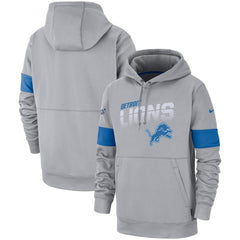 Men's Detroit Lions 2019 Grey 100th Season Sideline Team Logo Performance Pullover Hoodie 