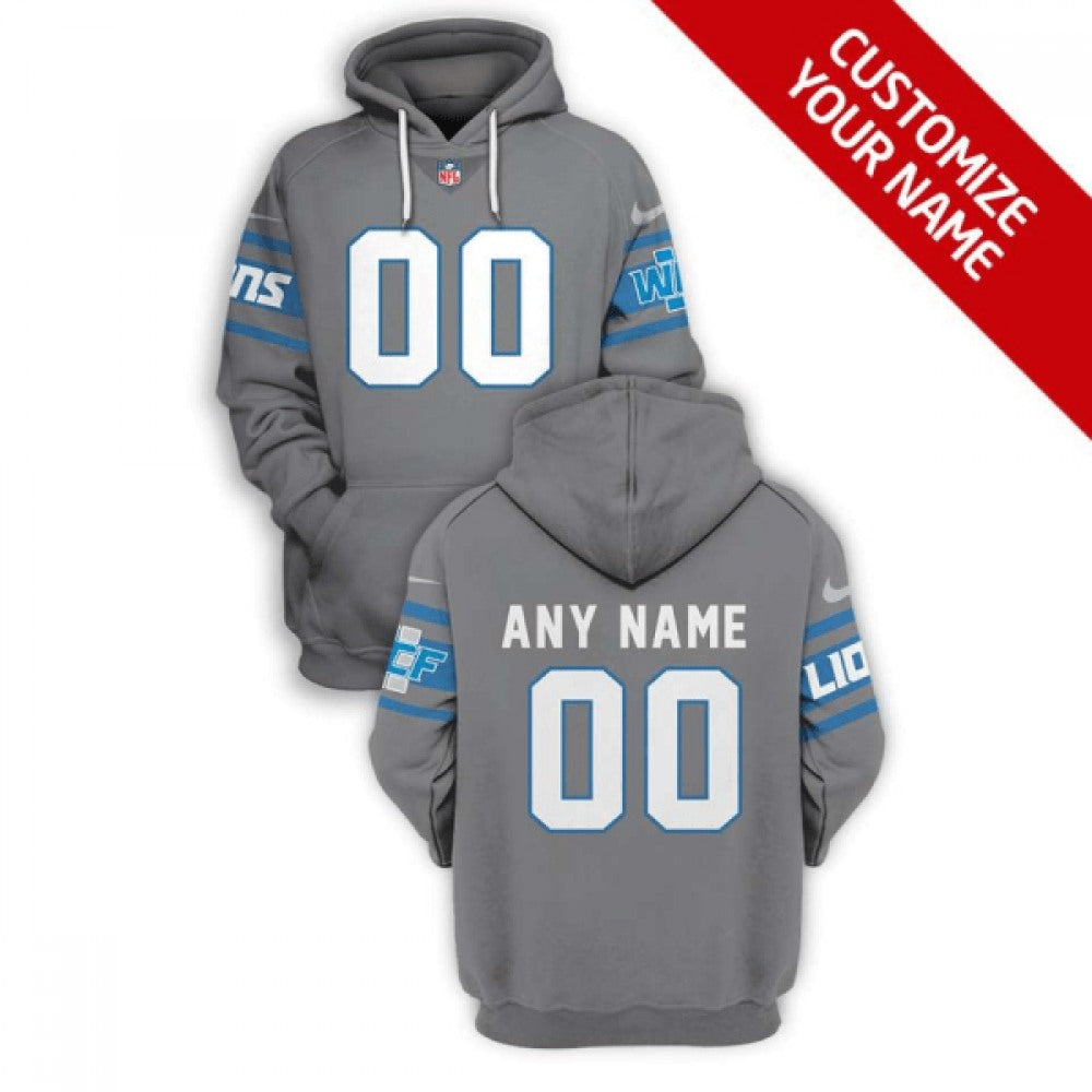 Men's Detroit Lions Active Player Custom 2021 Grey Pullover Hoodie 
