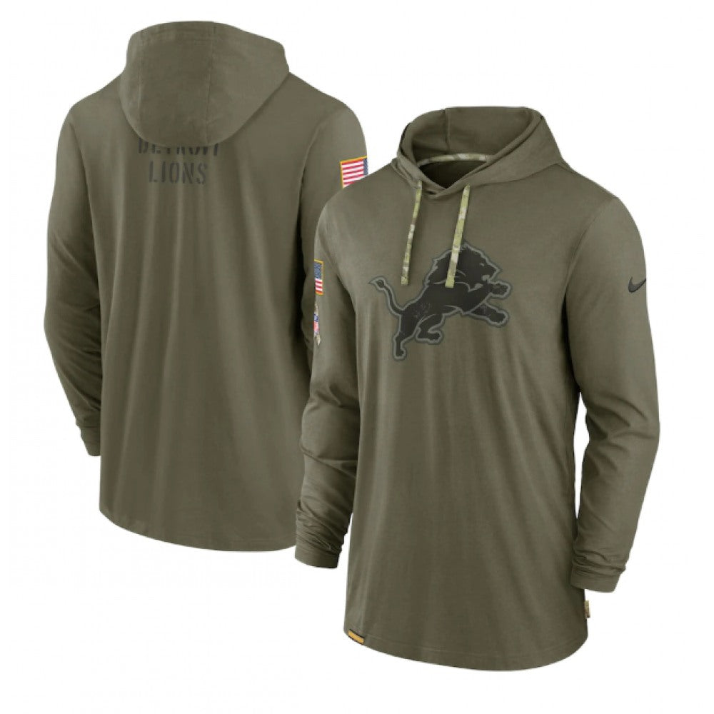 Men's Detroit Lions 2022 Olive Salute to Service Tonal Pullover Hoodie 
