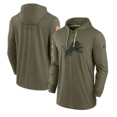 Men's Detroit Lions 2022 Olive Salute to Service Tonal Pullover Hoodie 
