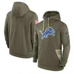 Men's Detroit Lions 2022 Olive Salute to Service Therma Performance Pullover Hoodie 