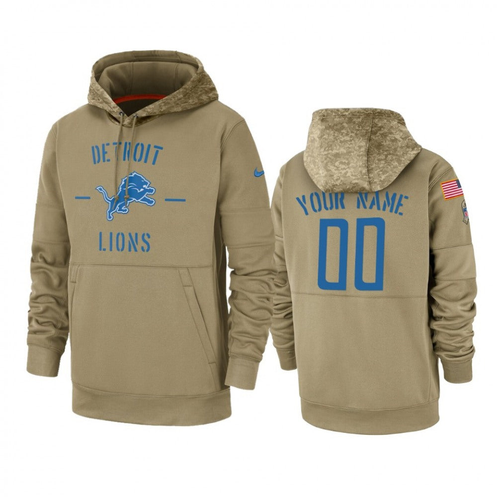 Men's Detroit Lions Customized Tan 2019 Salute To Service Sideline Therma Pullover Hoodie 