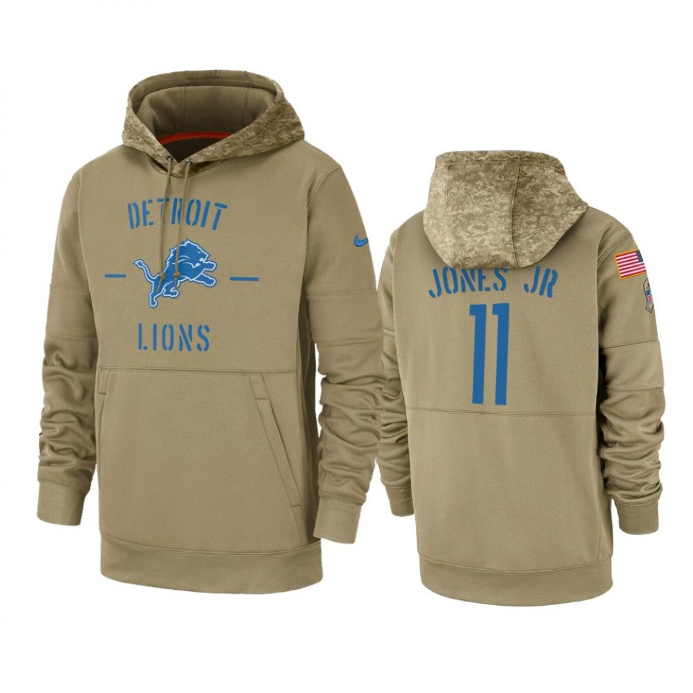 Men's Detroit Lions #11 Marvin Jones Jr. Tan 2019 Salute to Service Sideline Therma Pullover Hoodie 