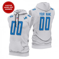Men's Detroit Lions Customized White Limited Edition Sleeveless Hoodie 