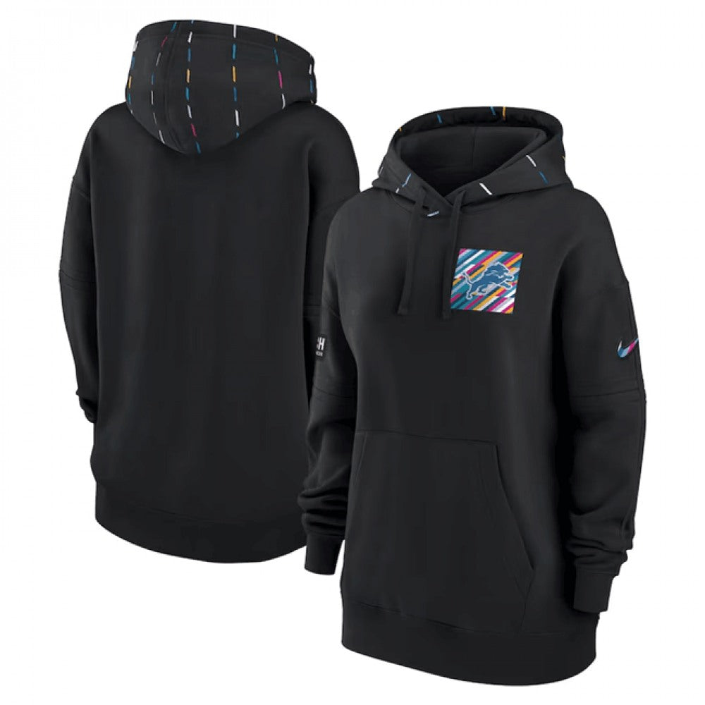 Women's Detroit Lions Black 2023 Crucial Catch Club Pullover Hoodie(Run Small) 