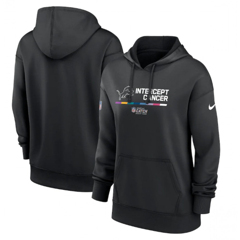 Women's Detroit Lions 2022 Black NFL Crucial Catch Therma Performance Pullover Hoodie(Run Small) 