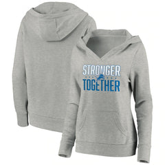 Women's Detroit Lions Heather Gray Stronger Together Crossover Neck Pullover Hoodie(Run Small) 