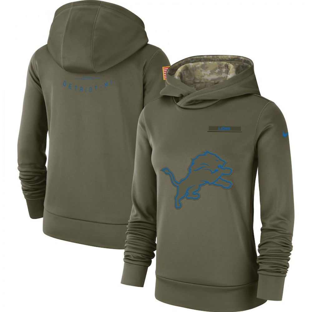 Women's Detroit Lions Olive Salute to Service Team Logo Performance Pullover NFL Hoodie 