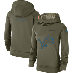 Women's Detroit Lions Olive Salute to Service Team Logo Performance Pullover NFL Hoodie 