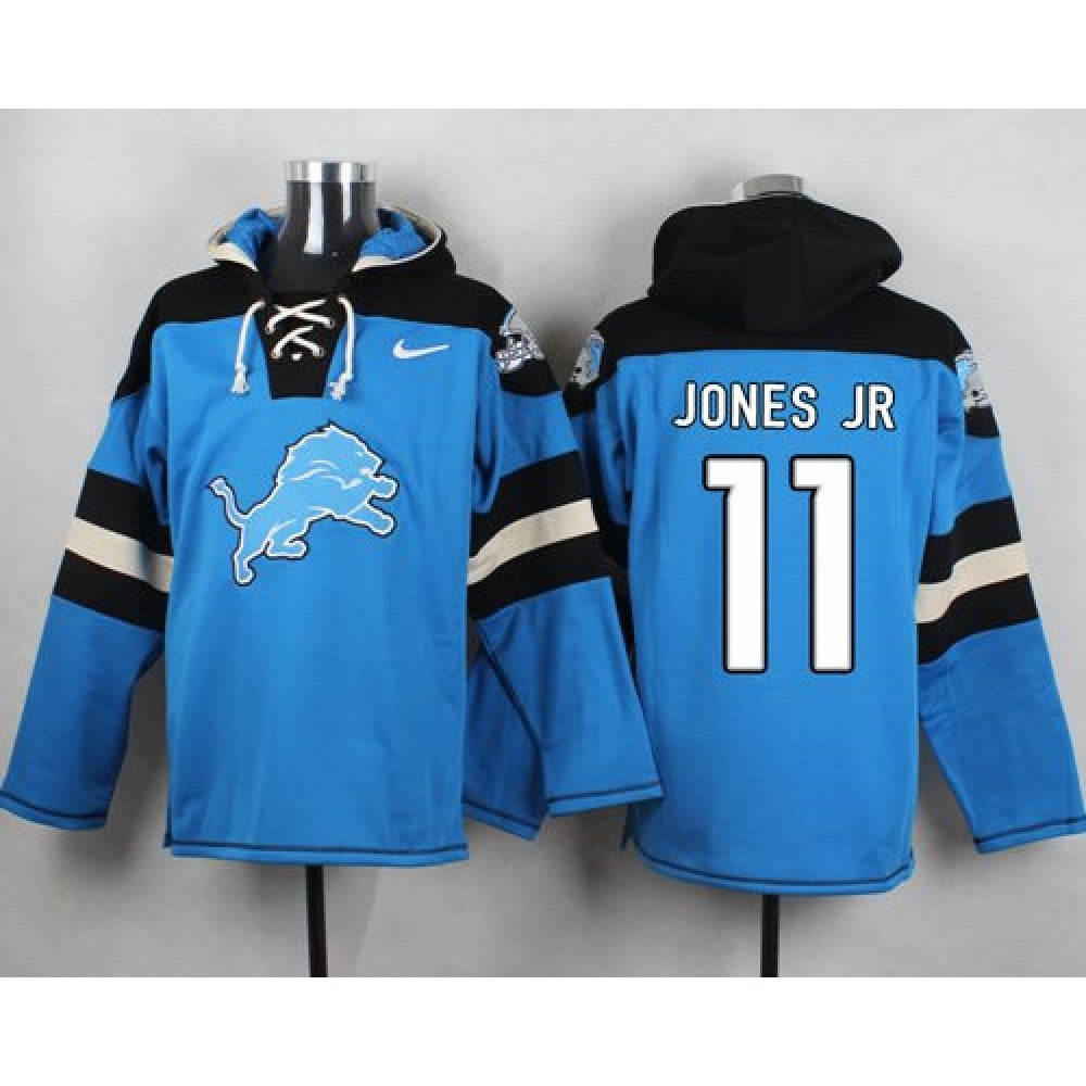 Lions #11 Marvin Jones Jr Blue Player Pullover NFL Hoodie 