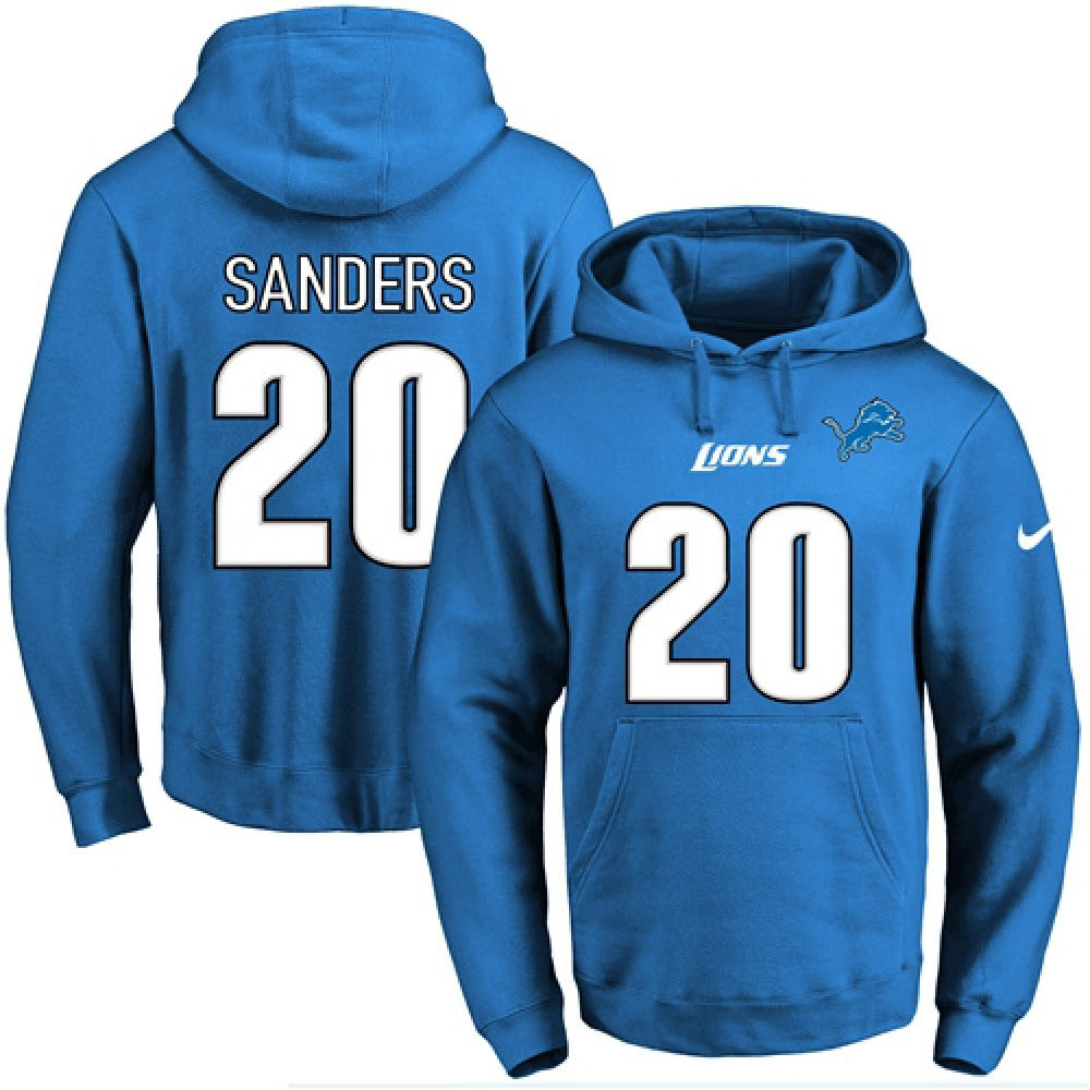 Lions #20 Barry Sanders Blue Name & Number Pullover NFL Hoodie 