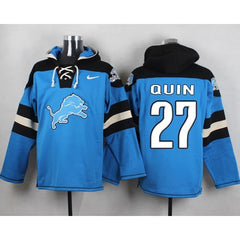 Lions #27 Glover Quin Blue Player Pullover NFL Hoodie 