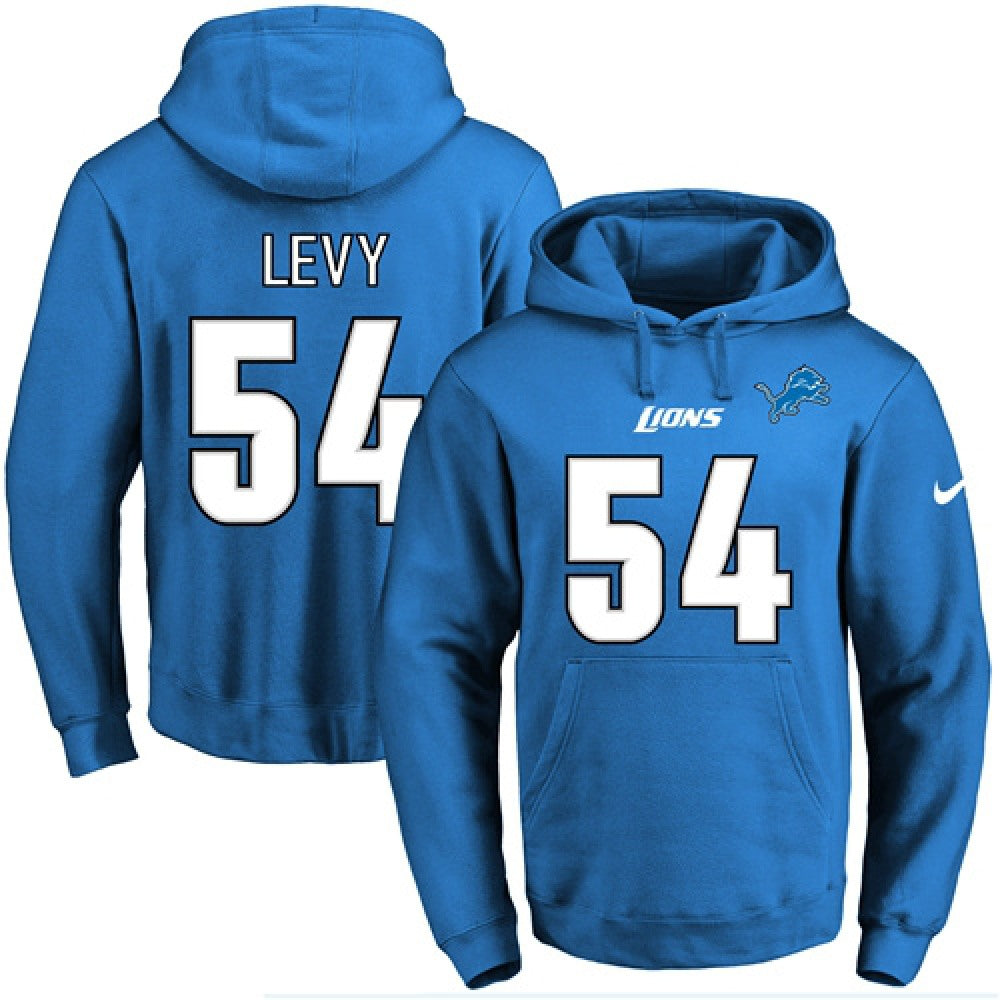 Lions #54 DeAndre Levy Blue Name & Number Pullover NFL Hoodie 