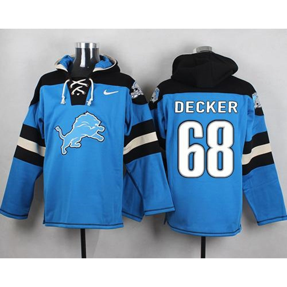 Lions #68 Taylor Decker Blue Player Pullover NFL Hoodie 