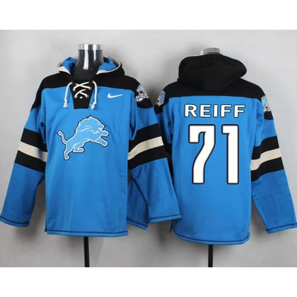 Lions #71 Riley Reiff Blue Player Pullover NFL Hoodie 
