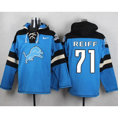 Lions #71 Riley Reiff Blue Player Pullover NFL Hoodie 