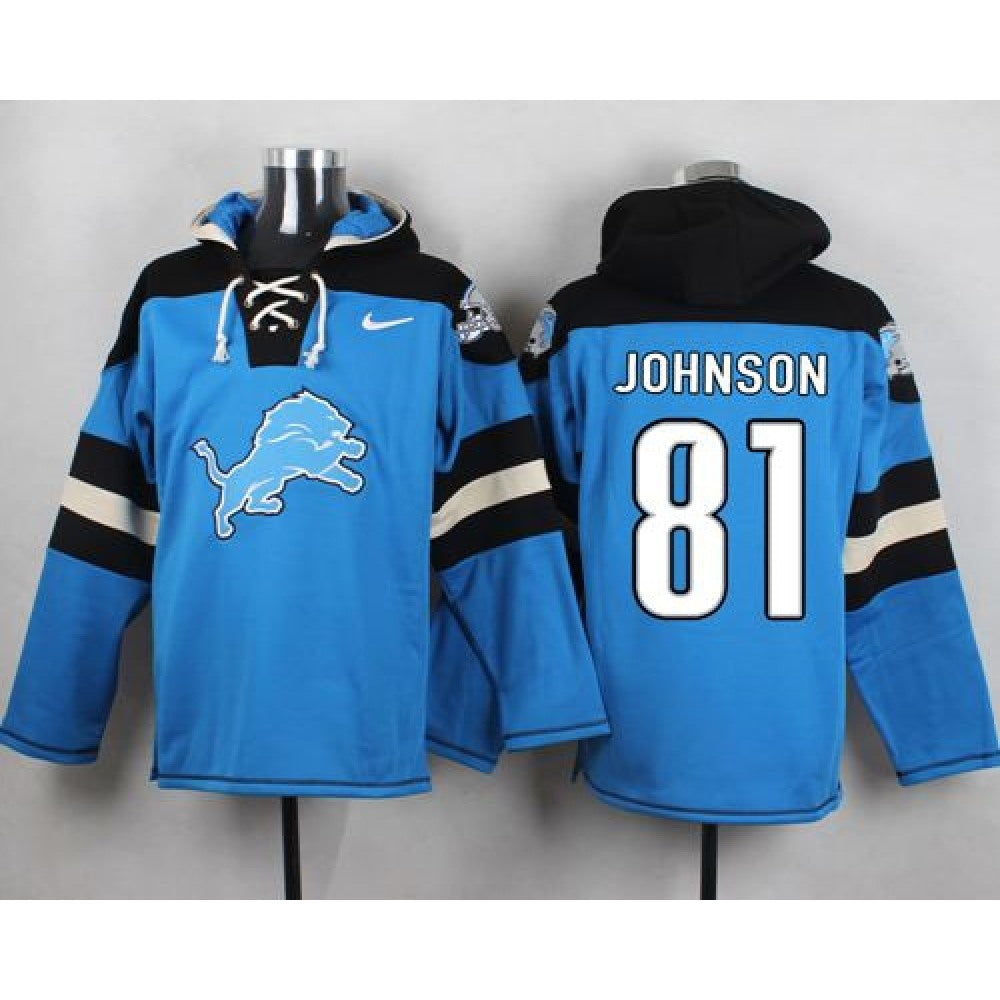 Lions #81 Calvin Johnson Blue Player Pullover NFL Hoodie 