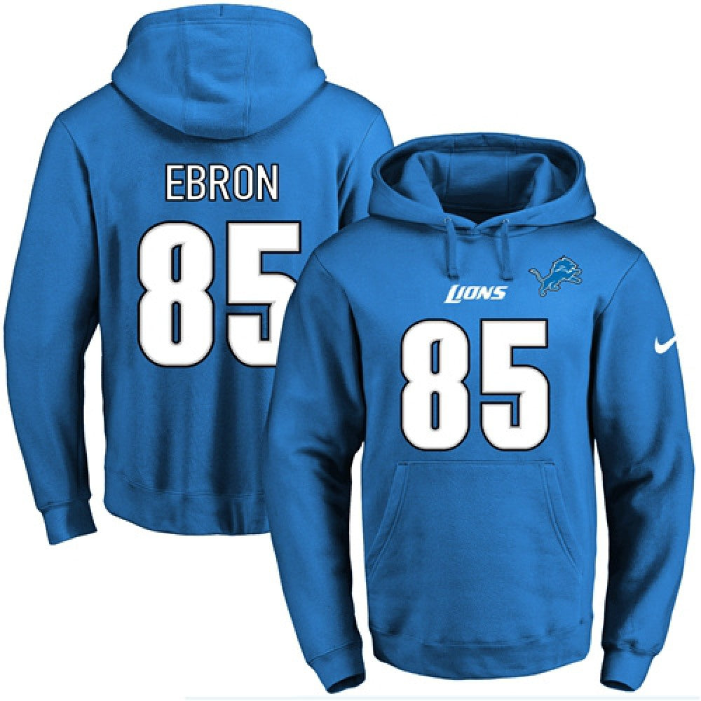 Lions #85 Eric Ebron Blue Name & Number Pullover NFL Hoodie 