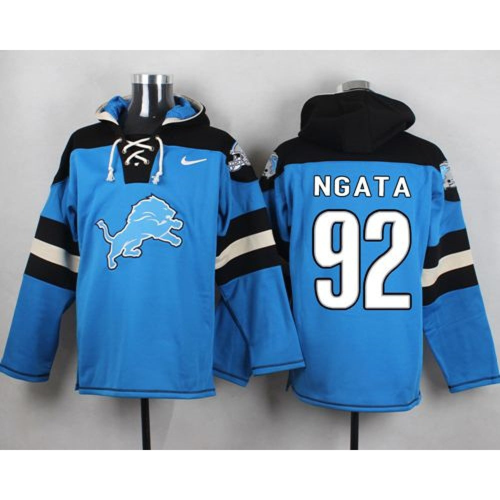 Lions #92 Haloti Ngata Blue Player Pullover NFL Hoodie 