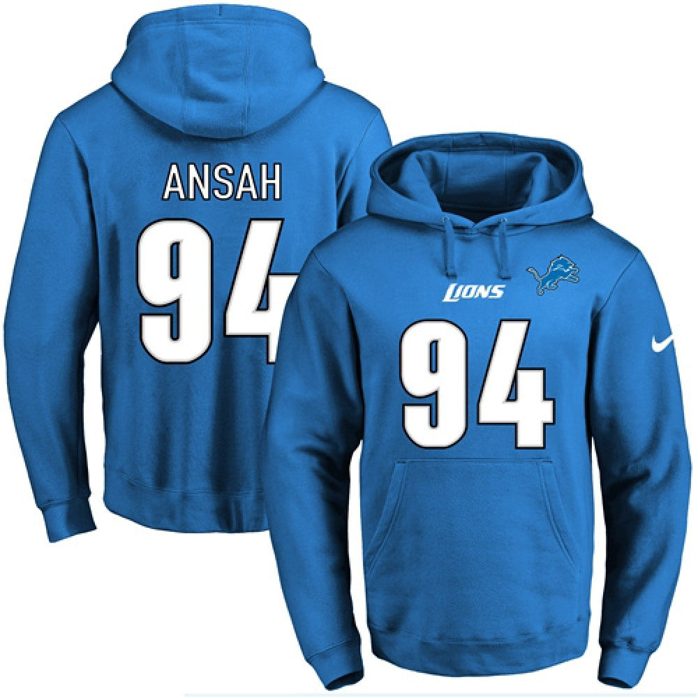 Lions #94 Ziggy Ansah Blue Name & Number Pullover NFL Hoodie 