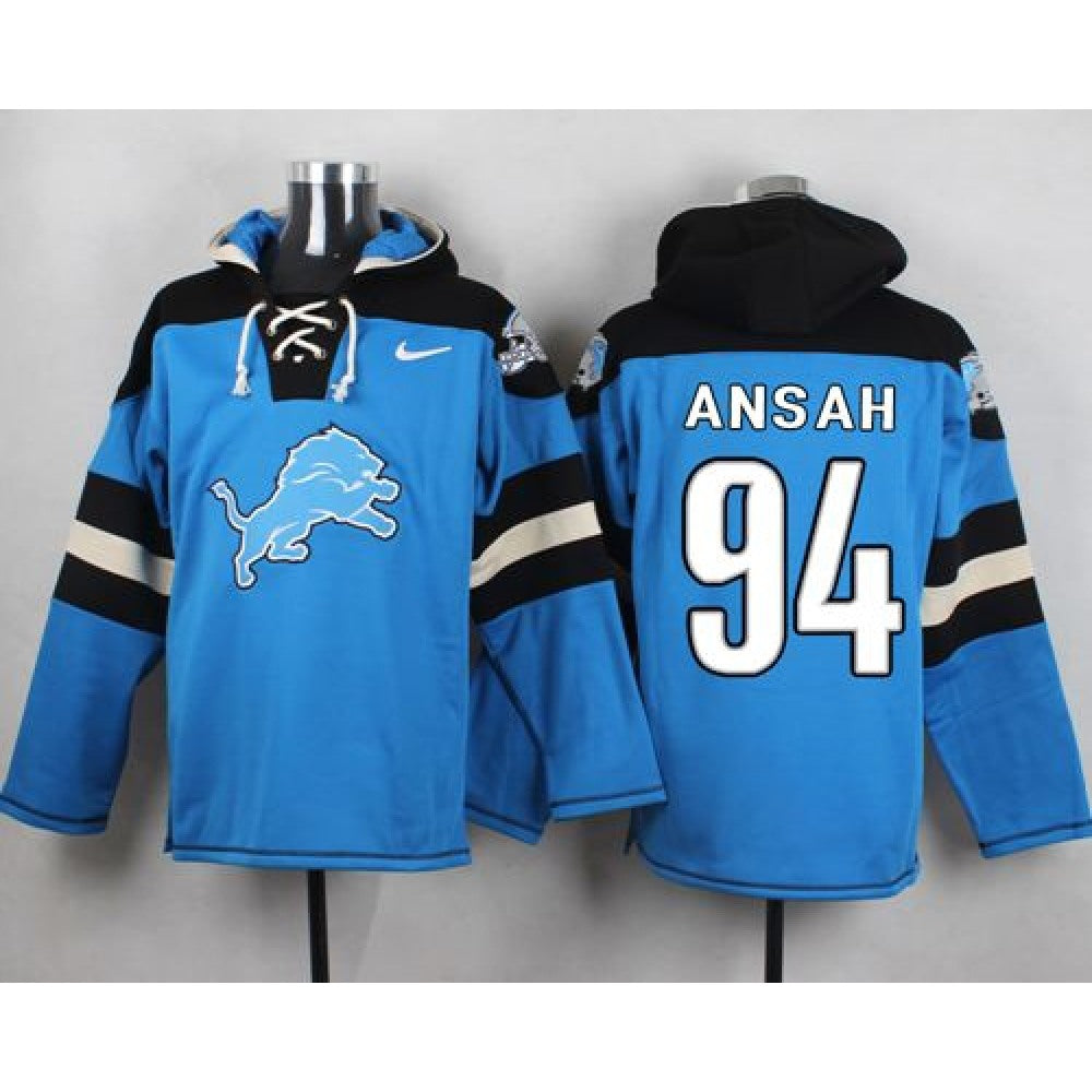 Lions #94 Ziggy Ansah Blue Player Pullover NFL Hoodie 
