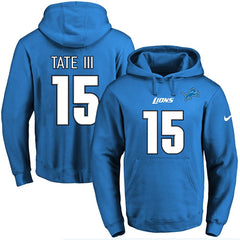 Lions #15 Golden Tate III Blue Name & Number Pullover NFL Hoodie 