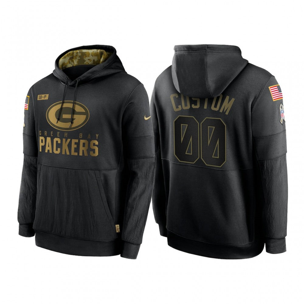 Men's Green Bay Packers ACTIVE PLAYER Custom 2020 Black Salute to Service Sideline Performance Pullover Hoodie 