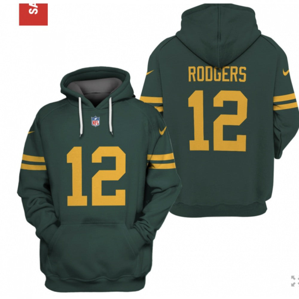 Men's Green Bay Packers #12 Aaron Rodgers 2021 Green Pullover Hoodie 