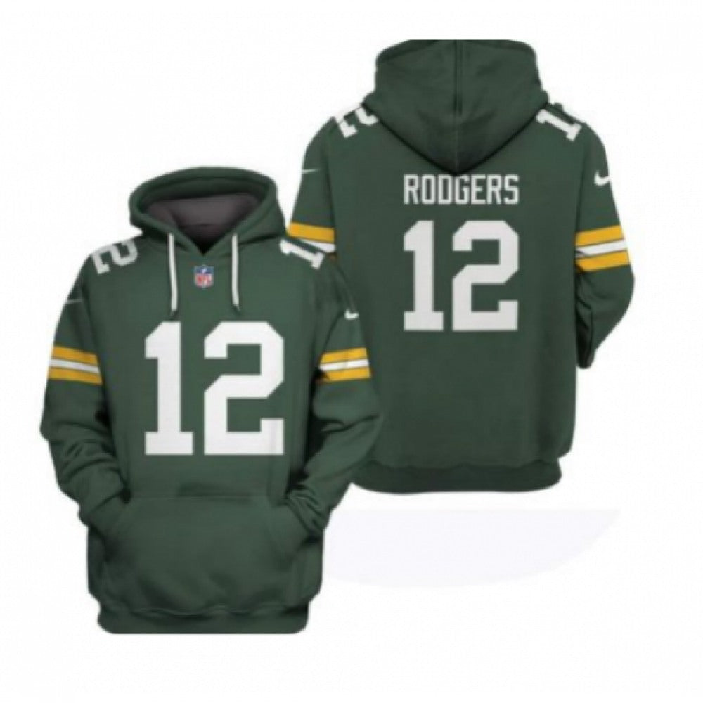 Men's Green Bay Packers #12 Aaron Rodgers 2021 Green Pullover Hoodie 