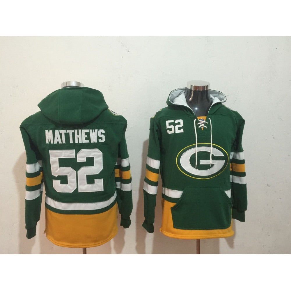Men's Green Bay Packers #52 Clay Matthews Green All Stitched NFL Hoodie Sweatshirt 