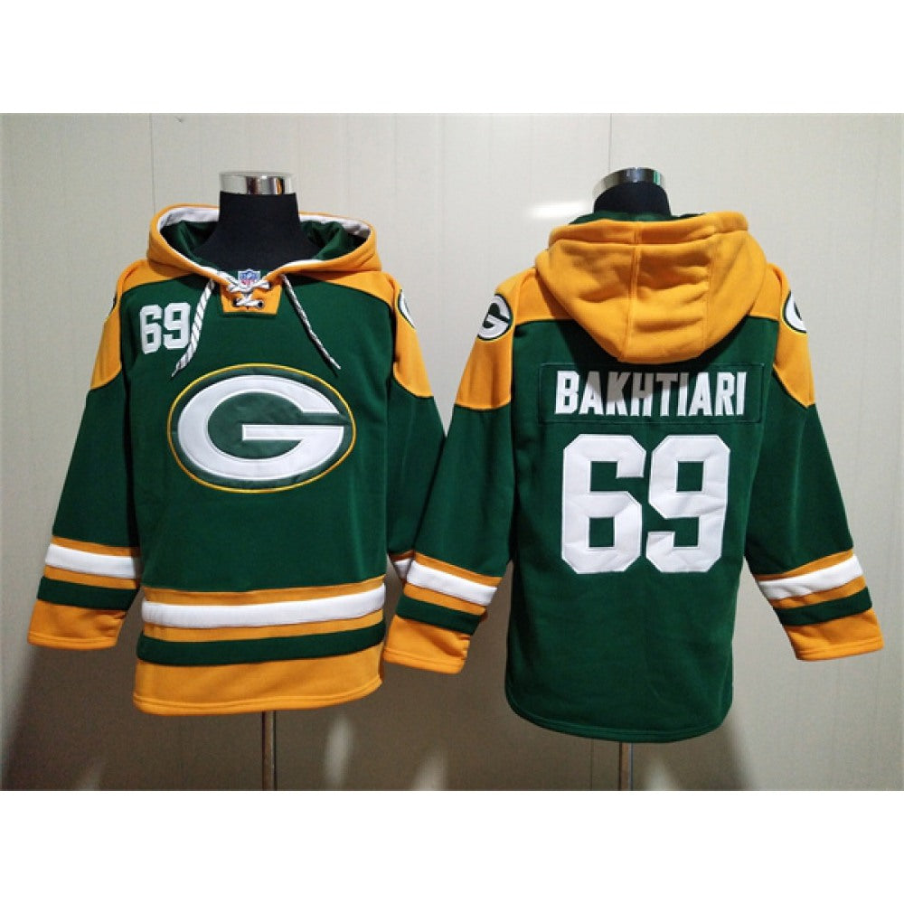 Men's Green Bay Packers #69 David Bakhtiari Green Lace-Up Pullover Hoodie 