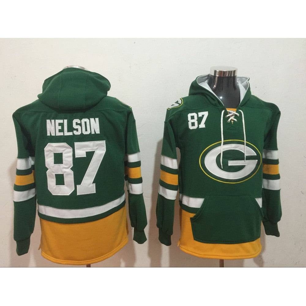 Men's Green Bay Packers #87 Jordy Nelson Green All Stitched NFL Hoodie Sweatshirt 