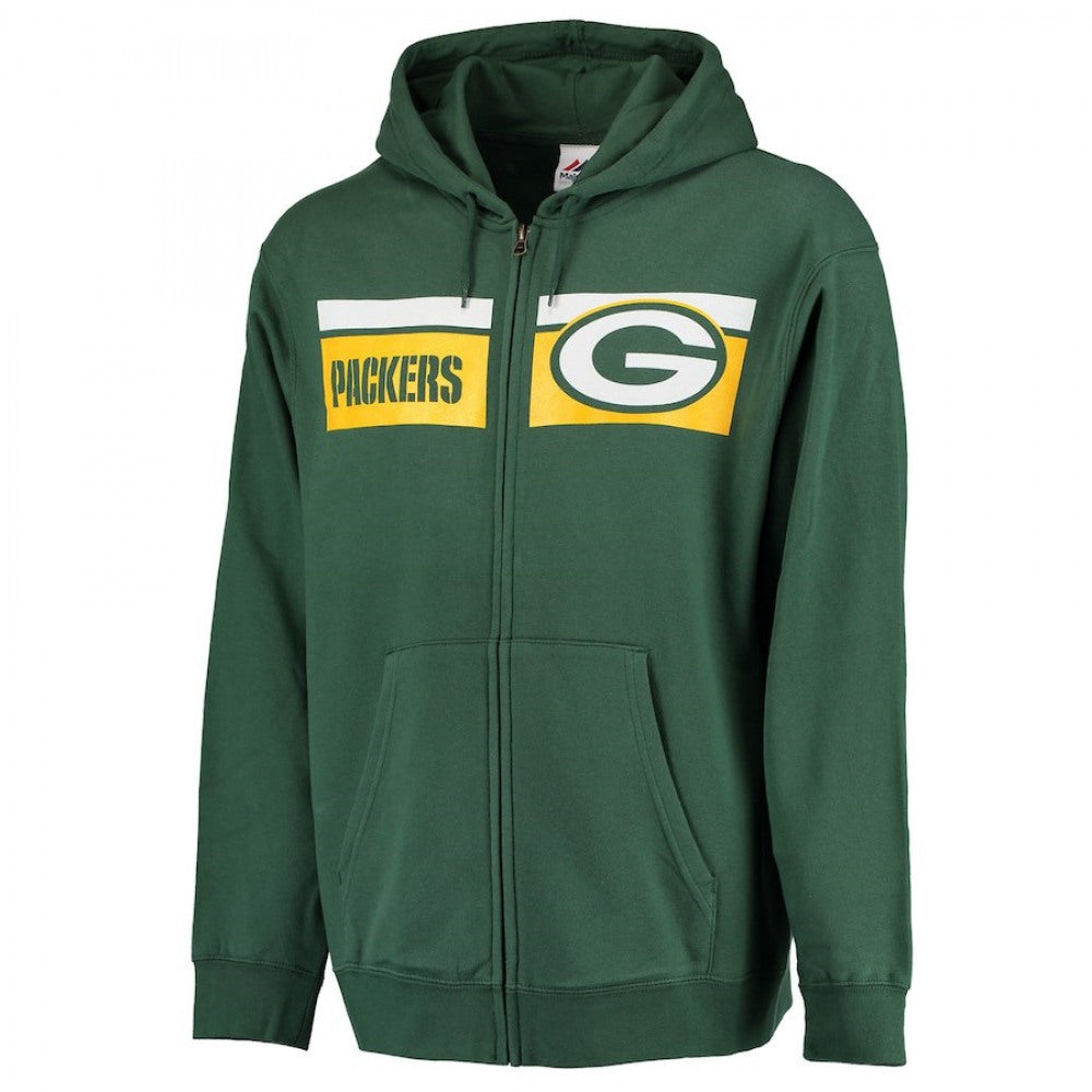 Men's Green Bay Packers Green Majestic Touchback Full-Zip NFL Hoodie 