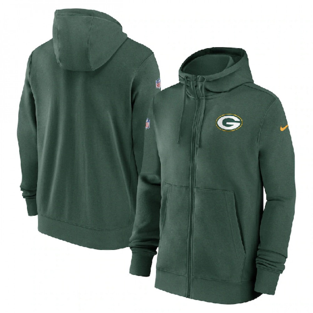 Men's Green Bay Packers Green Sideline Club Performance Full-Zip Hoodie 