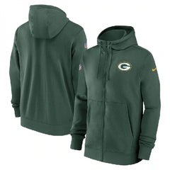 Men's Green Bay Packers Green Sideline Club Performance Full-Zip Hoodie 
