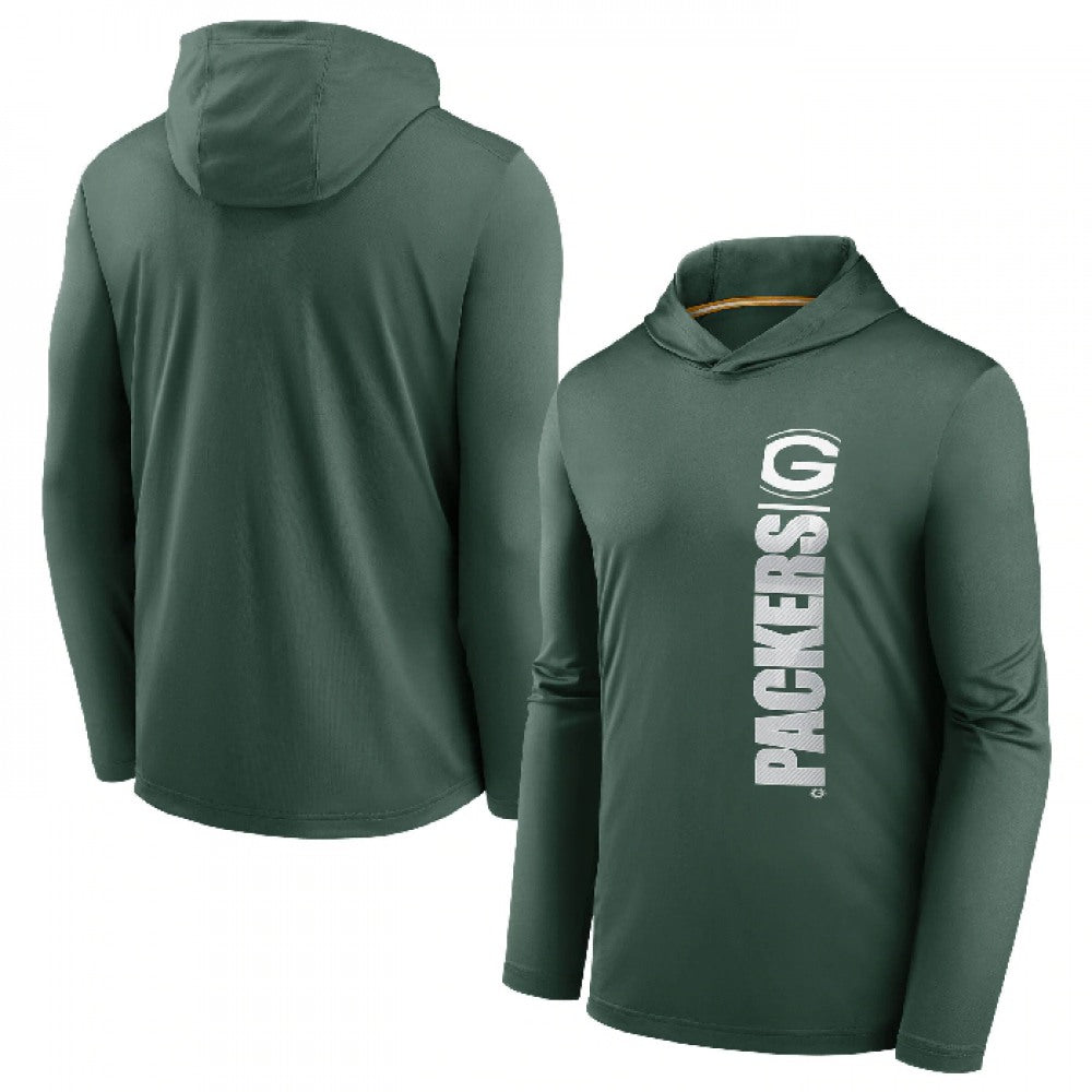 Men's Green Bay Packers Green Fan Gear Team Stack Hoodie Performance Long Sleeve T-Shirt 