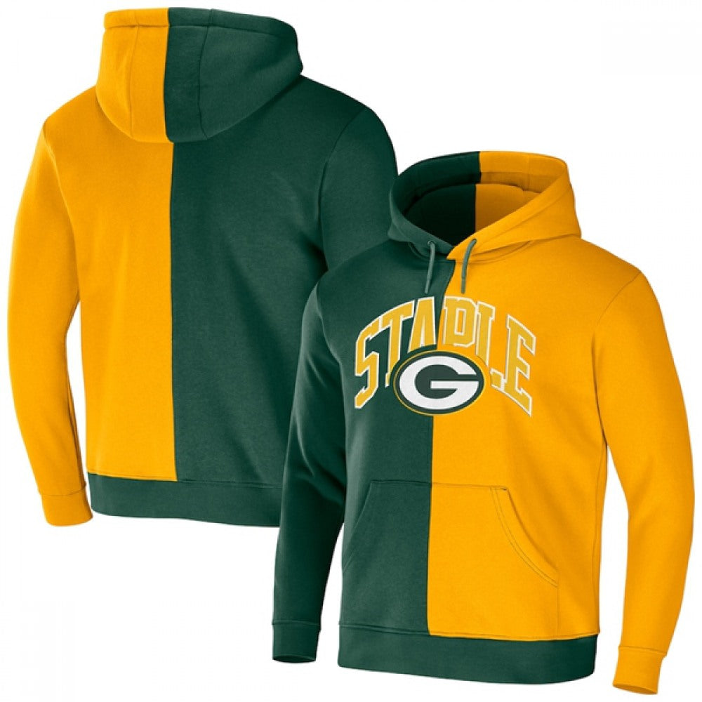Men's Green Bay Packers Green/Gold Split Logo Pullover Hoodie 