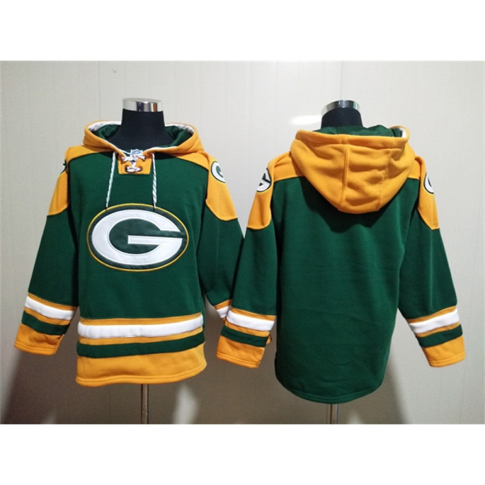 Men's Green Bay Packers Blank Green Lace-Up Pullover Hoodie 