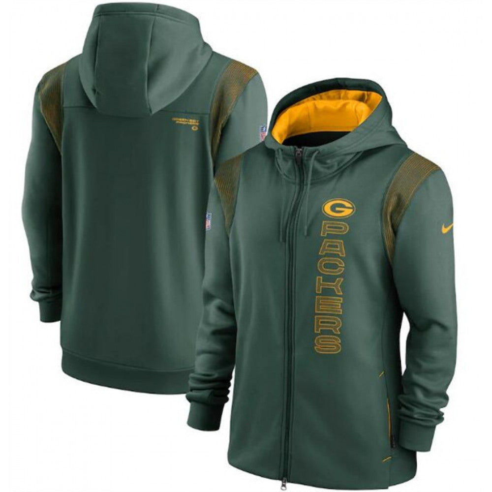 Men's Green Bay Packers 2021 Green Sideline Team Performance Full-Zip Hoodie 