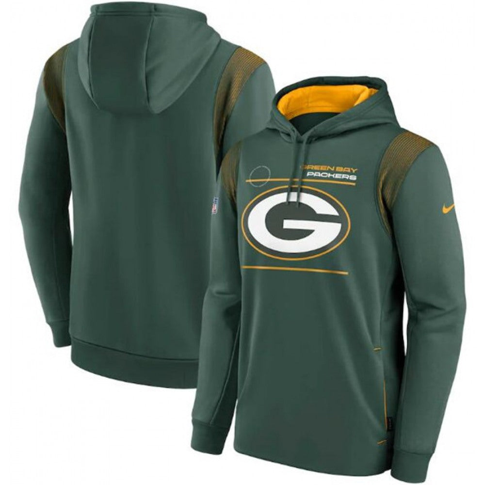 Men's Green Bay Packers 2021 Green Sideline Logo Performance Pullover Hoodie 